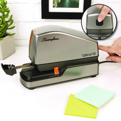 Image of SwinglineÂ® Optima 60 Electric Stapler, 60-Sheet Capacity, Silver/Black/Orange