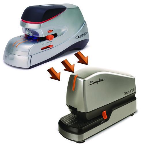 Image of SwinglineÂ® Optima 60 Electric Stapler, 60-Sheet Capacity, Silver/Black/Orange