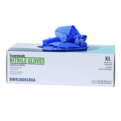 Image of Boardwalk® 380XLBXA 380 Series Disposable General-Purpose Nitrile Gloves, Powder-Free, X-Large, 4 mil Thick, 9.5" Long, Blue, 100/Box