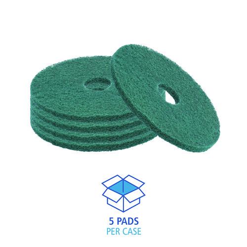 Image of Boardwalk® BWK4013GRE Heavy-Duty Scrubbing Floor Pads, 13" Diameter, Green, 5/carton