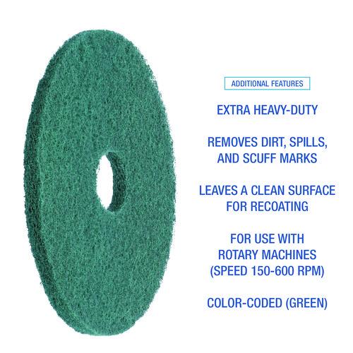 Image of Boardwalk® BWK4013GRE Heavy-Duty Scrubbing Floor Pads, 13" Diameter, Green, 5/carton