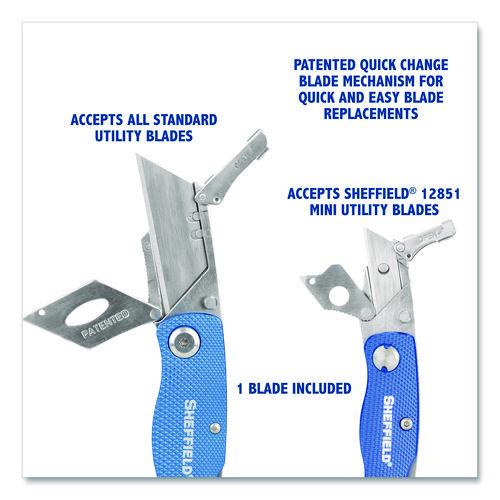 Image of Sheffield 12117 Folding Lock Back Utility Knife Set, 1 Standard, 1 Mini, Blue