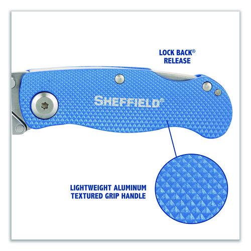 Image of Sheffield 12117 Folding Lock Back Utility Knife Set, 1 Standard, 1 Mini, Blue