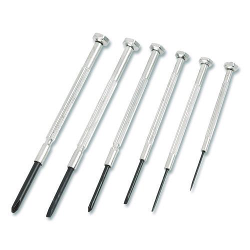 Image of Great Neck® GP6C Precision Screwdriver Set, Six-Piece, Phillips/Slotted, Assorted Lengths, Polished Steel Handles
