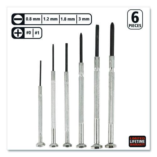 Image of Great Neck® GP6C Precision Screwdriver Set, Six-Piece, Phillips/Slotted, Assorted Lengths, Polished Steel Handles
