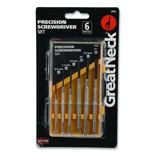 Image of Great Neck® GP6C Precision Screwdriver Set, Six-Piece, Phillips/Slotted, Assorted Lengths, Polished Steel Handles