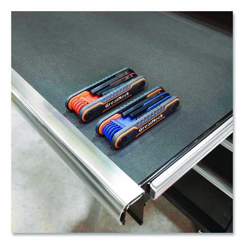 Image of Great Neck® 74205 Hex Key Fold-Up Tool Set, Two-Piece, Metric/SAE, Black-Oxide/Blue (SAE), Black-Oxide/Red (Metric)