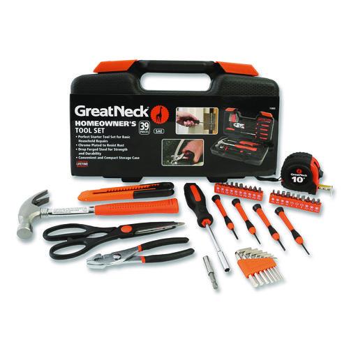 Image of Great Neck® 73802 Homeowner's 39-Piece Tool Set, 12.38" x 3" x 7.25" Carry Case