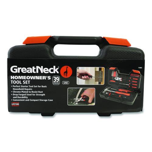 Image of Great Neck® 73802 Homeowner's 39-Piece Tool Set, 12.38" x 3" x 7.25" Carry Case