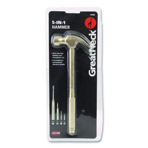 Image of Great Neck® 19006 5-in-1 Carpenter's Hammer with Nesting Handle Containing Four Screwdrivers, 6.5" Long Gold Handle