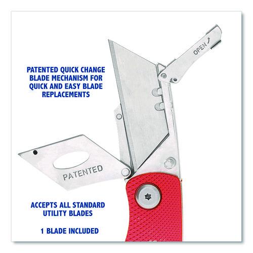 Image of Sheffield 12614 Quick Change Lock Back Utility Knife, 1.25" Blade, 3.5" Aluminum Handle, Red