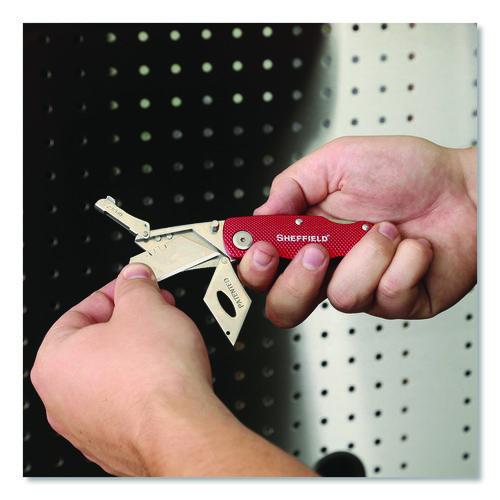 Image of Sheffield 12614 Quick Change Lock Back Utility Knife, 1.25" Blade, 3.5" Aluminum Handle, Red