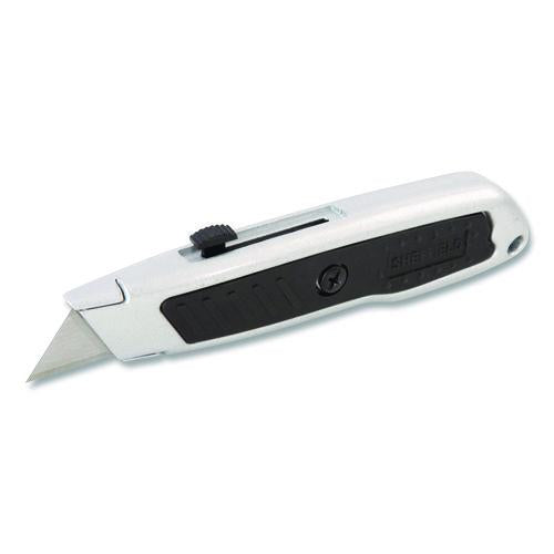 Image of Sheffield 12243 Retractable Utility Knife, 1.25" Blade, 3.5" Plastic Handle, Black/Gray