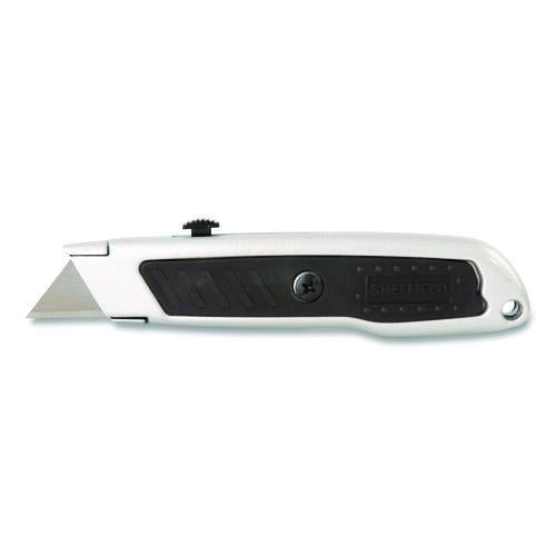 Image of Sheffield 12243 Retractable Utility Knife, 1.25" Blade, 3.5" Plastic Handle, Black/Gray