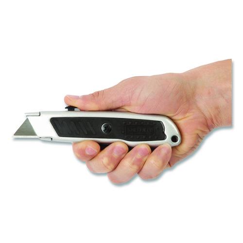 Image of Sheffield 12243 Retractable Utility Knife, 1.25" Blade, 3.5" Plastic Handle, Black/Gray