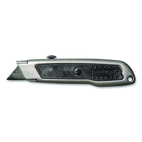 Image of Sheffield 12243 Retractable Utility Knife, 1.25" Blade, 3.5" Plastic Handle, Black/Gray