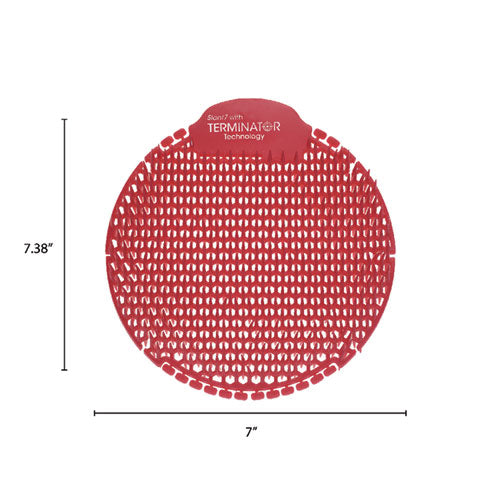 Image of Fresh Products S7-F-005I030M-82-AAA10-00 Slant7 with Terminator Urinal Screen, Forest Scent, Red, 30/Carton