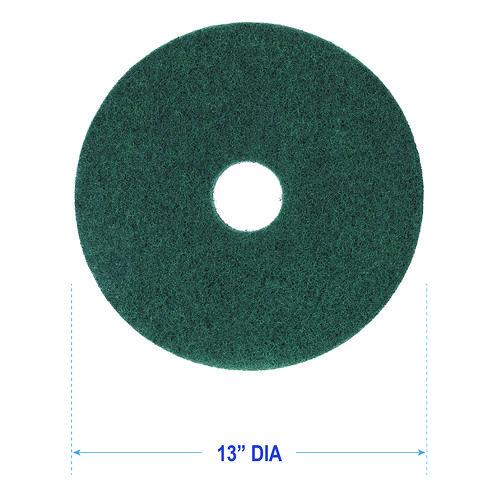Image of Boardwalk® BWK4013GRE Heavy-Duty Scrubbing Floor Pads, 13" Diameter, Green, 5/carton