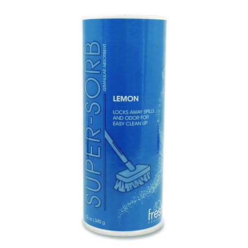 Image of Fresh Products SSC-F-006I024M-22 Super-Sorb Liquid Spill Absorbent, Lemon Scent, 720 oz Absorbing Volume, 12 oz Shaker Can, 6/Box