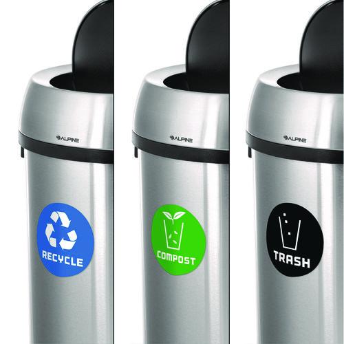 Image of Alpine Industries ALP47065L1RTCO 17 Gallon Stainless Steel Indoor Recycling, Trash and Compost Bins with Swivel Lid