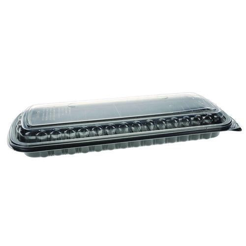 Image of Pactiv Evergreen YCNC167000DZ MealMaster Rib Container Base/Lid, 16.6 x 7.3 x 2.3, Black/Clear, Plastic, 80/Carton