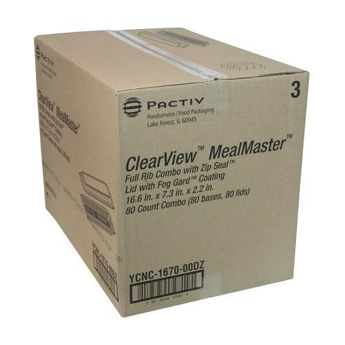 Image of Pactiv Evergreen YCNC167000DZ MealMaster Rib Container Base/Lid, 16.6 x 7.3 x 2.3, Black/Clear, Plastic, 80/Carton