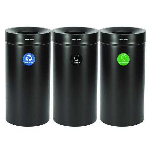 Image of Alpine Industries ALP47527BLKRTCO 27 Gallon Black Stainless Steel Compost Bin, Recycling Can and Trash Receptacle