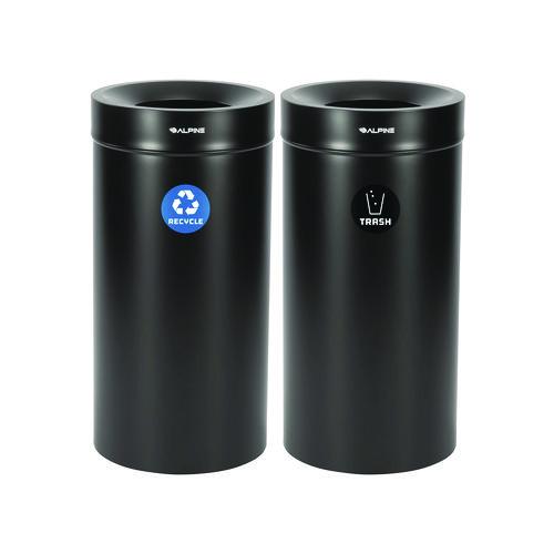 Image of Alpine Industries ALP47527BLKRT 27 Gallon Black Stainless Steel Recycling Can and Trash Receptacle