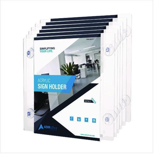Image of AdirOffice ADI6398511WSH12 Suction-Mount Acrylic Window Sign Holders, 8.5 x 11, Clear, 12 Sign Holders