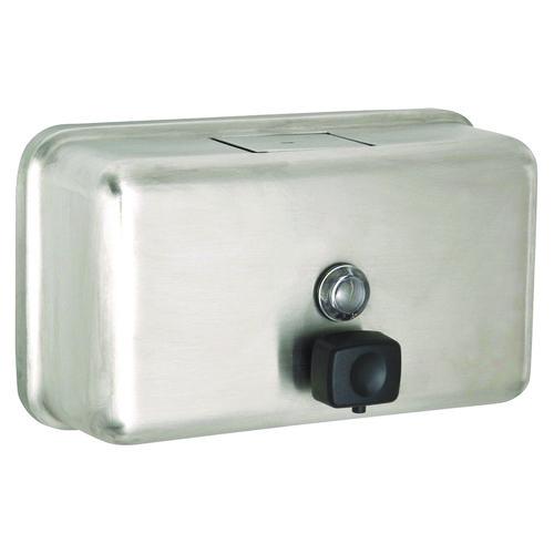 Image of Alpine Industries ALP424SSBMK Horizontal Manual Surface-Mounted Stainless Steel Liquid Soap Dispenser, 40 oz, 2.8 x 8.1 x 4.8, Brushed Stainless Steel