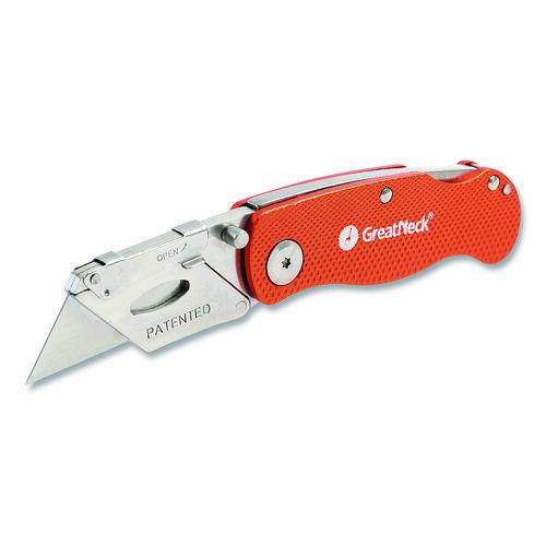 Image of Great Neck® 74201 Quick Change Lock Back Utility Knife, 3.5" Aluminum Handle, Orange