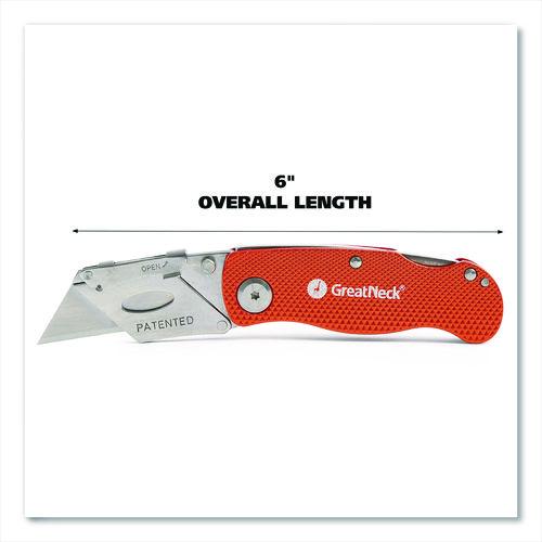 Image of Great Neck® 74201 Quick Change Lock Back Utility Knife, 3.5" Aluminum Handle, Orange