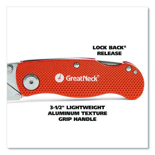 Image of Great Neck® 74201 Quick Change Lock Back Utility Knife, 3.5" Aluminum Handle, Orange