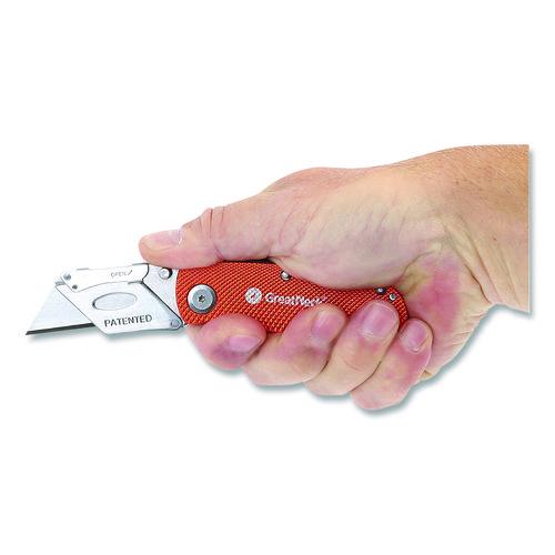 Image of Great Neck® 74201 Quick Change Lock Back Utility Knife, 3.5" Aluminum Handle, Orange
