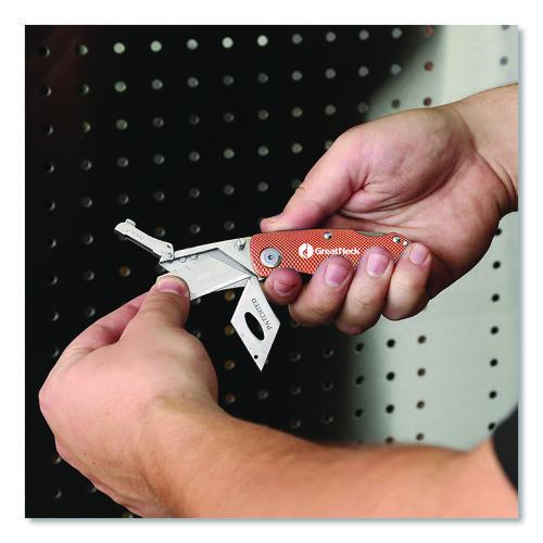 Image of Great Neck® 74201 Quick Change Lock Back Utility Knife, 3.5" Aluminum Handle, Orange