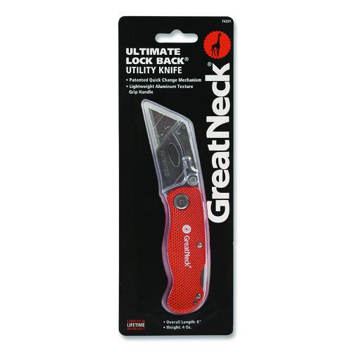 Image of Great Neck® 74201 Quick Change Lock Back Utility Knife, 3.5" Aluminum Handle, Orange