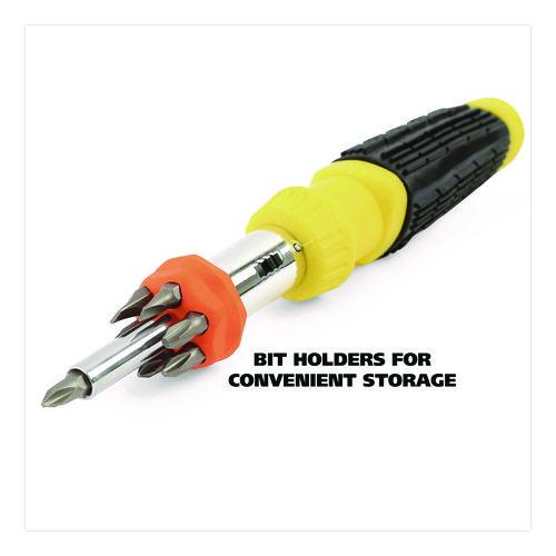 Image of Great Neck® 92018 Ratcheting Screw/Nut Driver Set, 34-Piece, Hex/Phillips/Slotted/Star Bits, Metric/SAE Sockets, 8" Long, Yellow/Black Handle