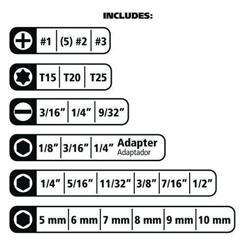 Image of Great Neck® 92018 Ratcheting Screw/Nut Driver Set, 34-Piece, Hex/Phillips/Slotted/Star Bits, Metric/SAE Sockets, 8" Long, Yellow/Black Handle