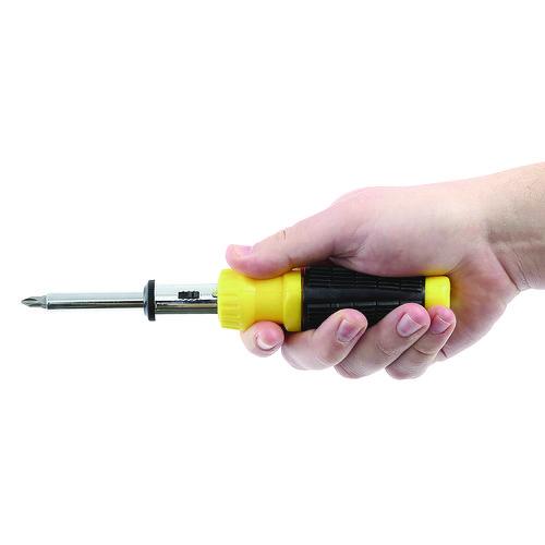 Image of Great Neck® 92018 Ratcheting Screw/Nut Driver Set, 34-Piece, Hex/Phillips/Slotted/Star Bits, Metric/SAE Sockets, 8" Long, Yellow/Black Handle