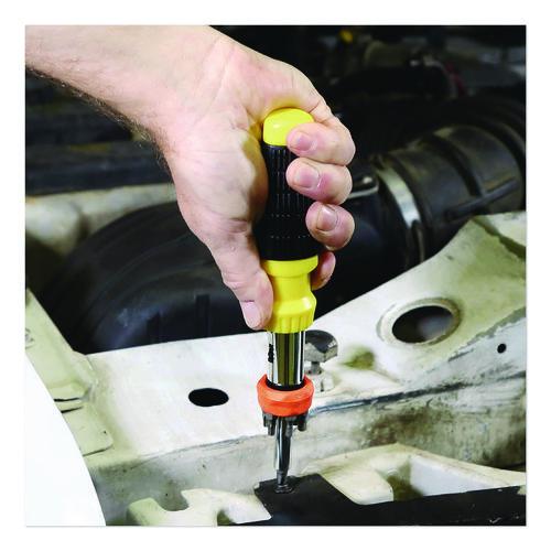 Image of Great Neck® 92018 Ratcheting Screw/Nut Driver Set, 34-Piece, Hex/Phillips/Slotted/Star Bits, Metric/SAE Sockets, 8" Long, Yellow/Black Handle