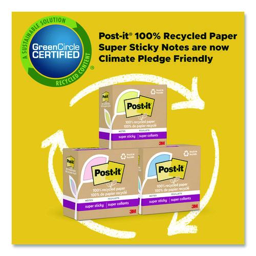 Image of Post-it® Notes Super Sticky 654R-24SST-CP 100% Recycled Paper Super Sticky Notes, 3" x 3", Oasis, 70 Sheets/Pad, 24 Pads/Pack