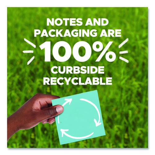 Image of Post-it® Notes Super Sticky 654R-24SST-CP 100% Recycled Paper Super Sticky Notes, 3" x 3", Oasis, 70 Sheets/Pad, 24 Pads/Pack