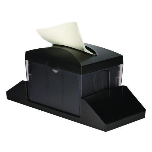 Image of Alpine Industries ALP4332CMK Interfold Table Top Dispenser Napkin Holder with Caddy, 6 x 14.17 x 6.5, Black
