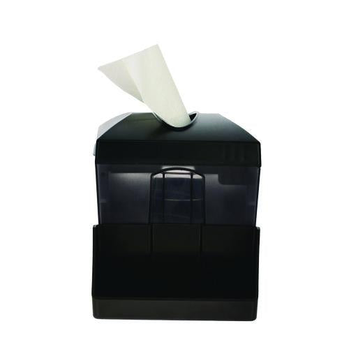 Image of Alpine Industries ALP4332CMK Interfold Table Top Dispenser Napkin Holder with Caddy, 6 x 14.17 x 6.5, Black