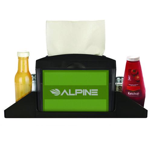 Image of Alpine Industries ALP4332CMK Interfold Table Top Dispenser Napkin Holder with Caddy, 6 x 14.17 x 6.5, Black