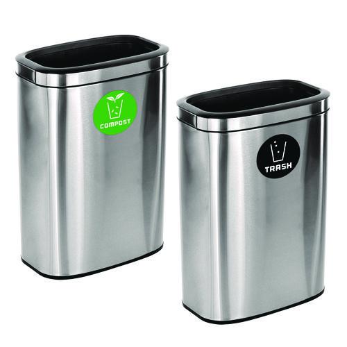 Image of Alpine Industries ALP47040LCOT 10.5 Gallon Compost and Trash Station, Brushed Stainless Steel