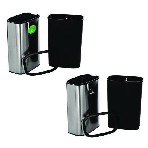 Image of Alpine Industries ALP47040LCOT 10.5 Gallon Compost and Trash Station, Brushed Stainless Steel