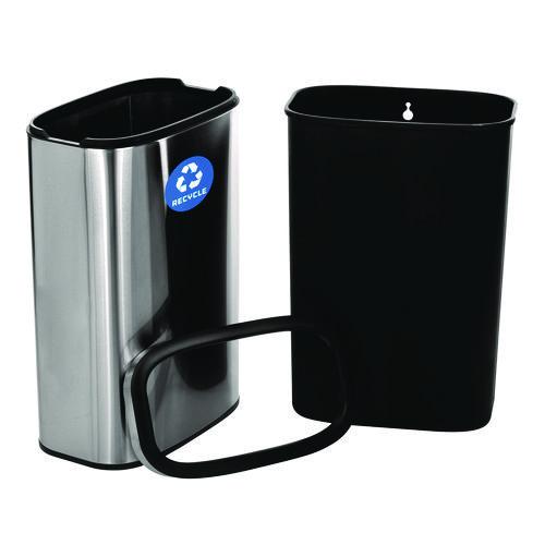 Image of Alpine Industries ALP47040LR 10.5 Gallon Slim Recycling Can, Brushed Stainless Steel