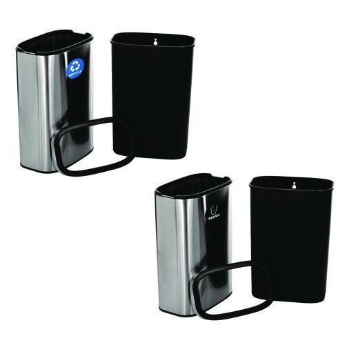 Image of Alpine Industries ALP47040LRT 10.5 Gallon Recycle and Trash Station, Brushed Stainless Steel