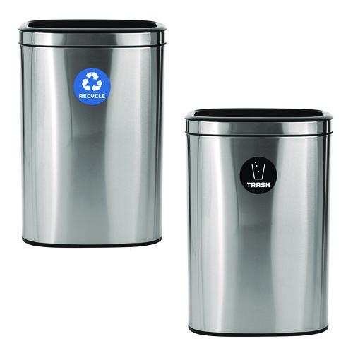 Image of Alpine Industries ALP47040LRT 10.5 Gallon Recycle and Trash Station, Brushed Stainless Steel